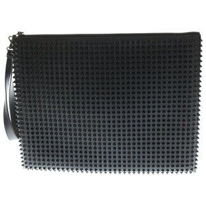 CHRISTIAN LOUBOUTIN Spike Studded Leather Clutch Bag Shoulder Black